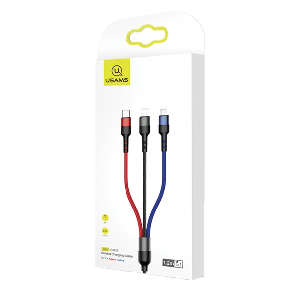 USAMS - USAMS U26 Kabel flätad 3-i-1 0,35 m 2A SJ410USB01 (US-SJ410) – Svart