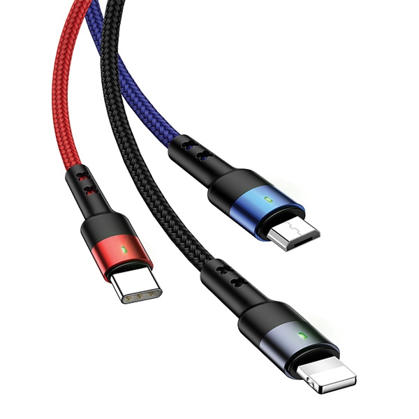 USAMS - USAMS U26 Kabel flätad 3-i-1 0,35 m 2A SJ410USB01 (US-SJ410) – Svart