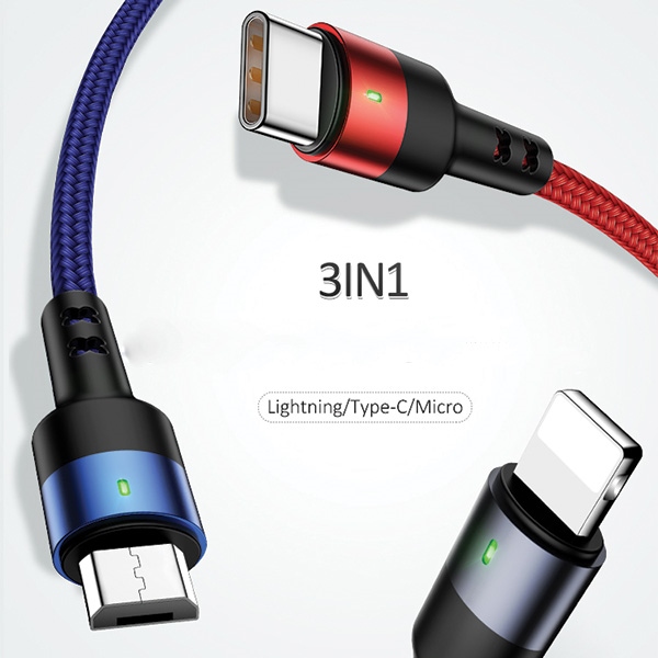 USAMS - USAMS U26 Kabel flätad 3-i-1 0,35 m 2A SJ410USB01 (US-SJ410) – Svart