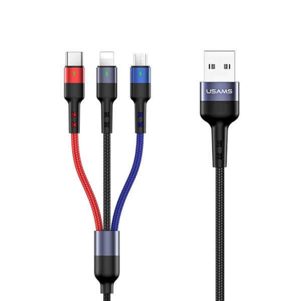 USAMS - USAMS U26 Kabel flätad 3-i-1 0,35 m 2A SJ410USB01 (US-SJ410) – Svart