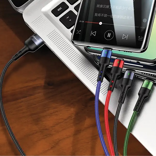 USAMS - USAMS U26 Kabel flätad 4-i-1 1,2 m 2A SJ317USB01 (US-SJ317) – Svart