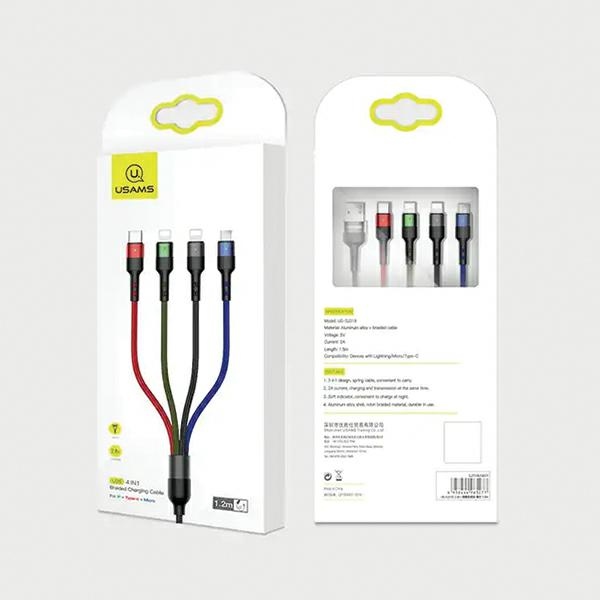 USAMS - USAMS U26 Kabel flätad 4-i-1 1,2 m 2A SJ317USB01 (US-SJ317) – Svart