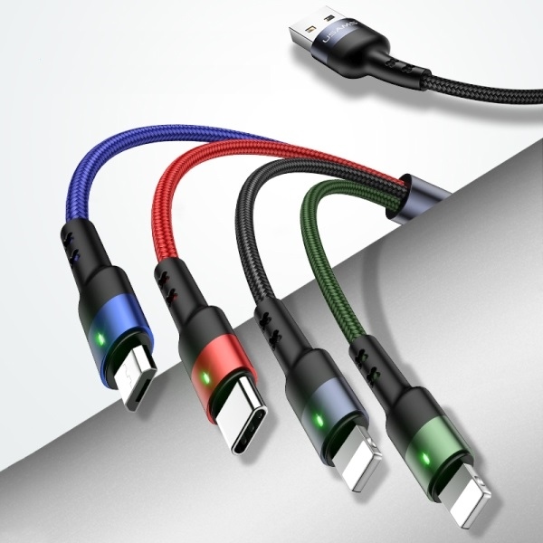 USAMS - USAMS U26 Kabel flätad 4-i-1 3 m 2A SJ413USB01 (US-SJ413) – Svart
