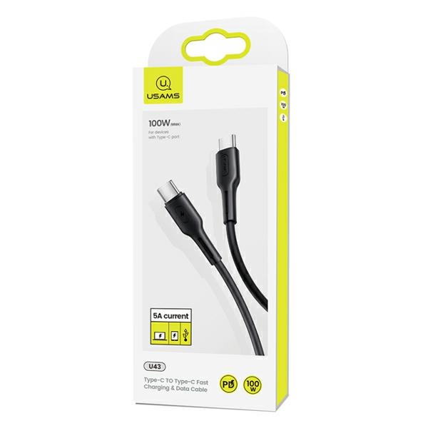 USAMS - USAMS U43 USB-C/USB-C Kabel 100W PD 5A 1.2m SJ459USB01 - Svart
