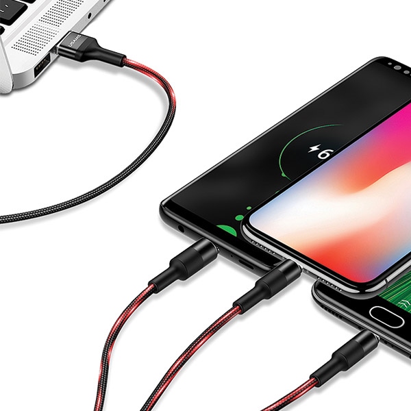 USAMS - USAMS U5 Kabel flätad 3-i-1 1,5 m 2A SJ2193IN101 (US-SJ219) – Svart