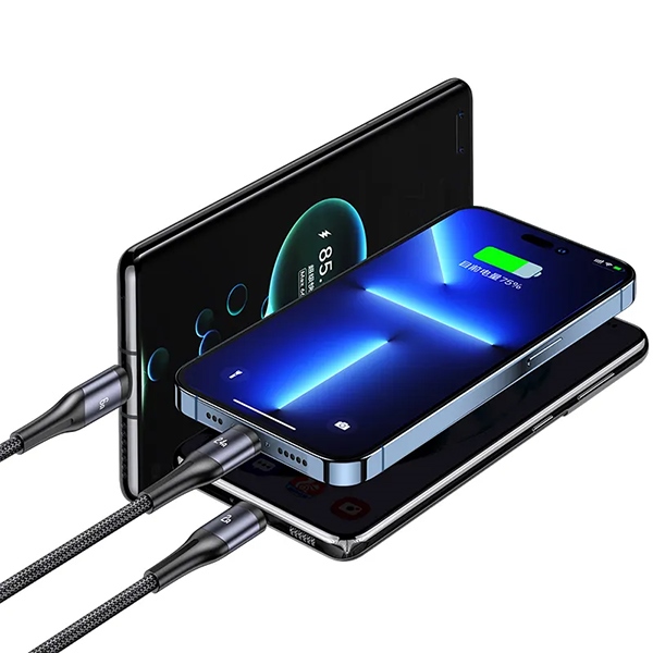 USAMS - USAMS U83 Kabel flätad 3-i-1 66W 1,2 m Digital Display – Svart