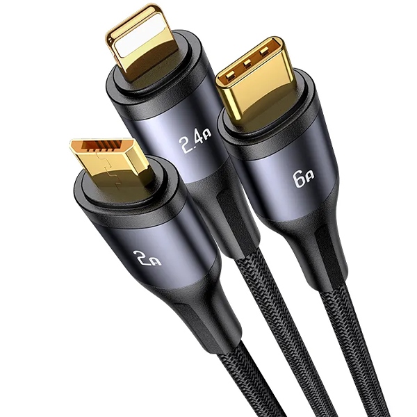 USAMS - USAMS U83 Kabel flätad 3-i-1 66W 1,2 m Digital Display – Svart