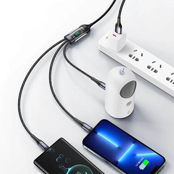 USAMS - USAMS U83 Kabel flätad 3-i-1 66W 1,2 m Digital Display – Svart