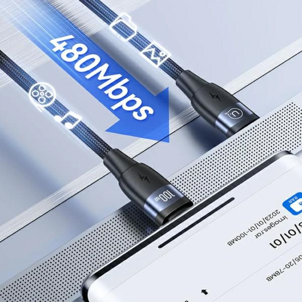 USAMS - USAMS U85 USB-C/USB-C Kabel 100W PD 1,2 m SJ632USB01 (US-SJ632) – Svart