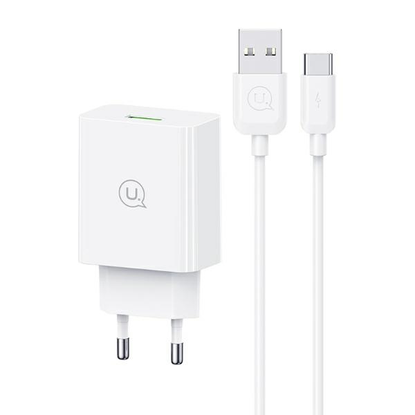 USAMS - USAMS Väggladdare 18W + USB-C/USB-A 1m kabel SC-serien SCXLTZ02 – Vit