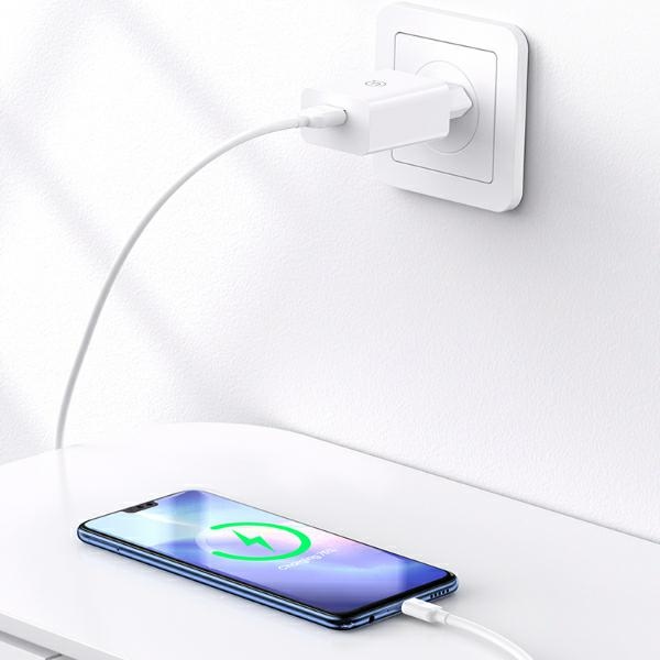 USAMS - USAMS Väggladdare 18W + USB-C/USB-A 1m kabel SC-serien SCXLTZ02 – Vit