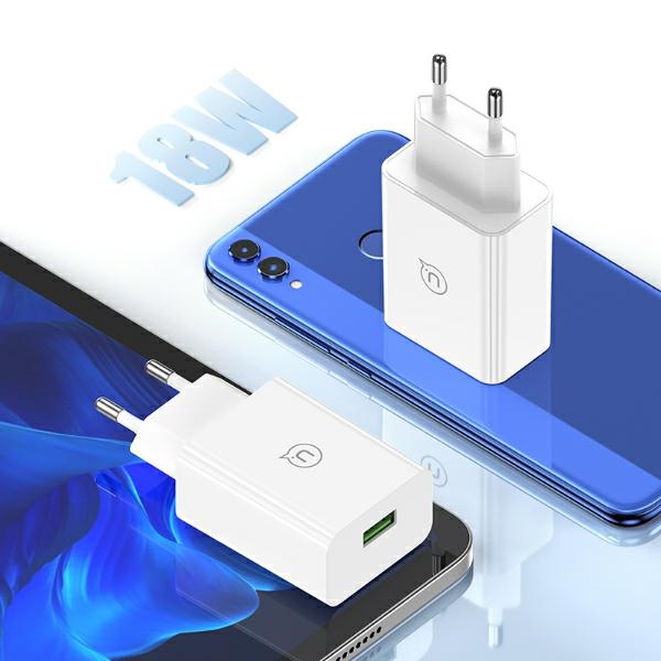USAMS - USAMS Väggladdare 18W + USB-C/USB-A 1m kabel SC-serien SCXLTZ02 – Vit