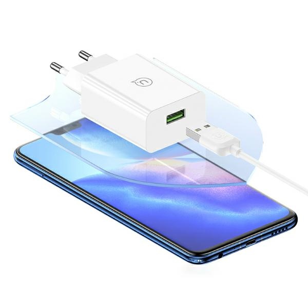 USAMS - USAMS Väggladdare 18W + USB-C/USB-A 1m kabel SC-serien SCXLTZ02 – Vit