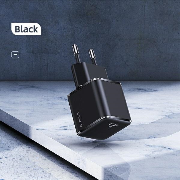 USAMS - USAMS Väggladdare 1xUSB-C T42 Mini 25W Super SI PD3.0 Svart