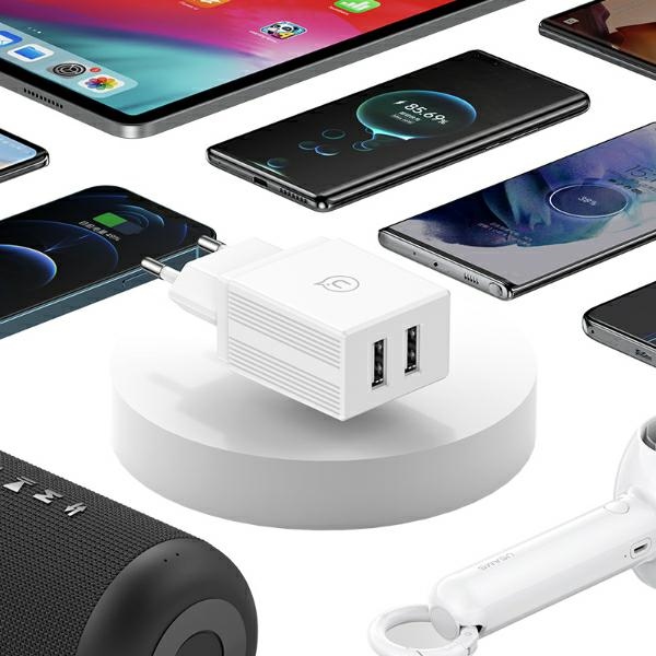USAMS - USAMS Väggladdare 2xUSB-A + USB-C/USB-A kabel HC-serien HCXLTZ03 – Vit