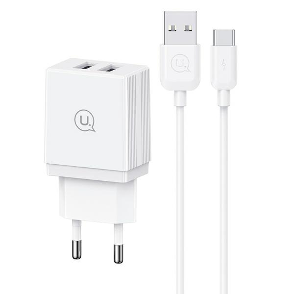 USAMS - USAMS Väggladdare 2xUSB-A + USB-C/USB-A kabel HC-serien HCXLTZ03 – Vit