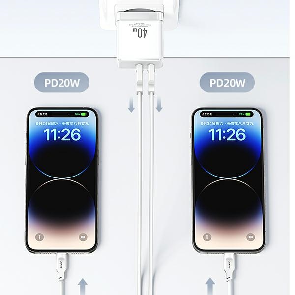 USAMS - USAMS Väggladdare 2xUSB-C T54 GaN 40W PD Fast Charging - Svart
