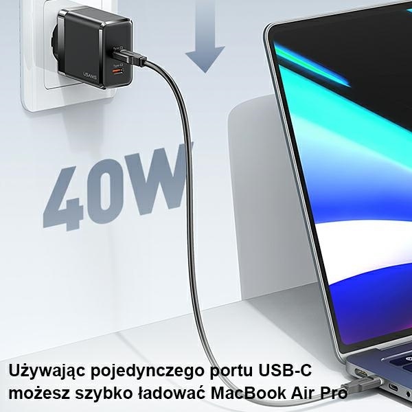 USAMS - USAMS Väggladdare 2xUSB-C T54 GaN 40W PD Fast Charging (US-CC172) – Vit