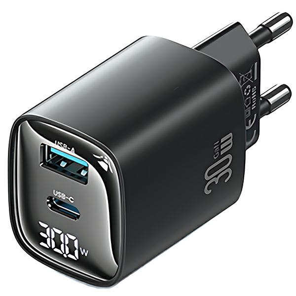 USAMS - USAMS Väggladdare CC229 30W GaN USB-C/USB-A XC-serien CC229TC01 – Svart