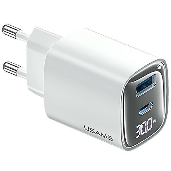 USAMS - USAMS Väggladdare CC229 30W GaN USB-C/USB-A XC-serien CC229TC02 – Vit