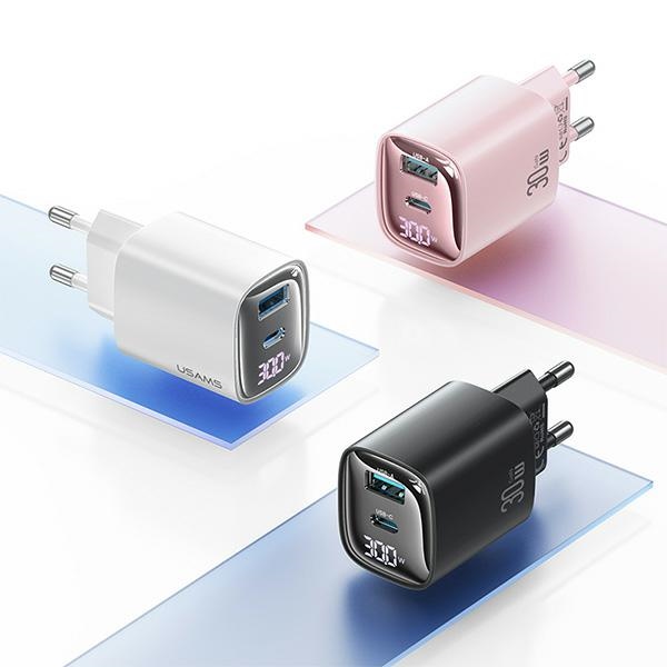 USAMS - USAMS Väggladdare CC229 30W GaN USB-C/USB-A XC-serien CC229TC02 – Vit
