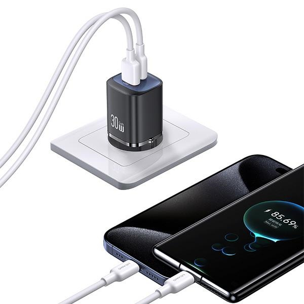 USAMS - USAMS Väggladdare CC254 30W GaN USB-C/USB-A HC-serien CC254TC03 – Lila