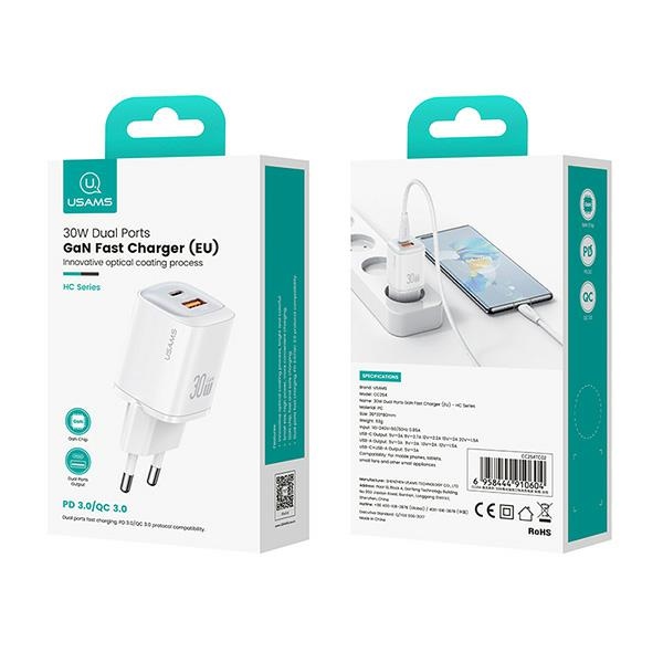 USAMS - USAMS Väggladdare CC254 30W GaN USB-C/USB-A HC-serien CC254TC03 – Lila