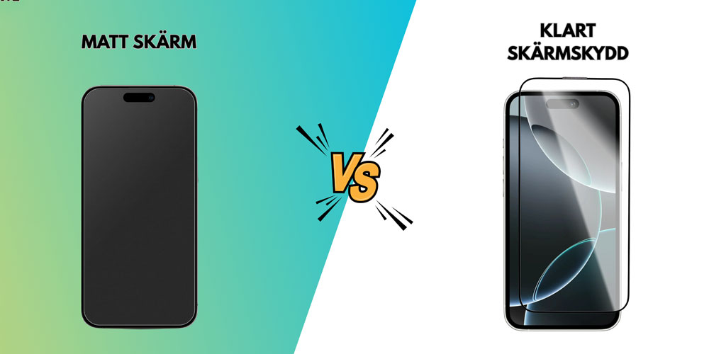 matt vs klart skärmskydd iPhone 16 jämförelse