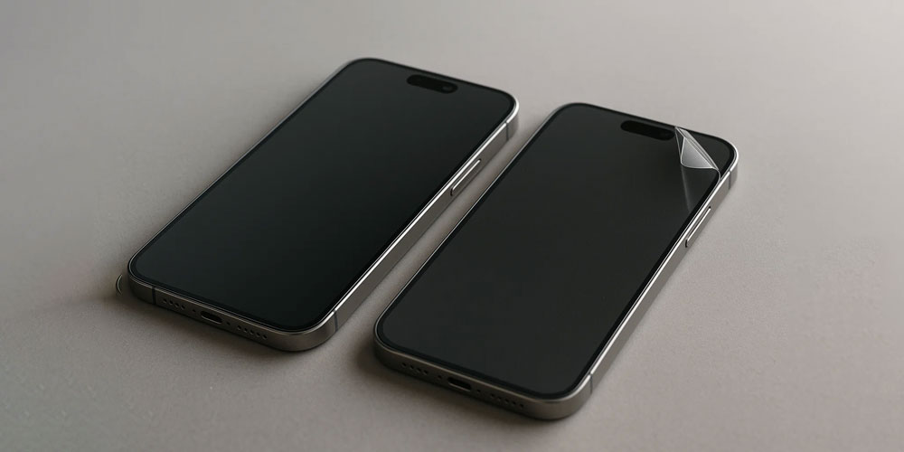 skärmskydd iPhone 16 jämförelse härdat glas plastfilm