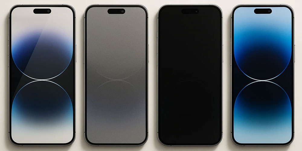 Olika typer av skärmskydd iPhone 16 Pro Max härdat glas privacy