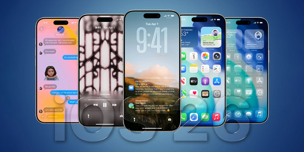 iOS 26 hemskärm med glasdesign genomskinliga ikoner iPhone