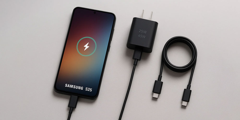Galaxy S25 laddare snabbladdning USB-C kablar översikt