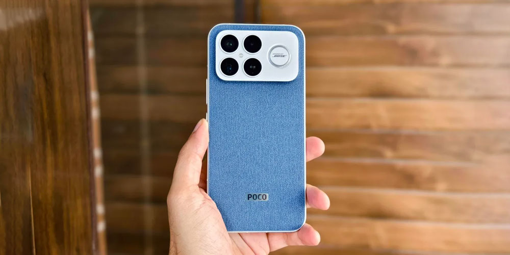 Poco F8 Ultra design glas baksida kantig gaming stil