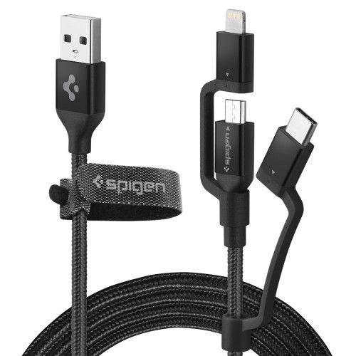 UTGATT5 - SPIGEN C10I3 3In1 USB-C & Lightning & Micro-Usb Kabel 150 cm Svart