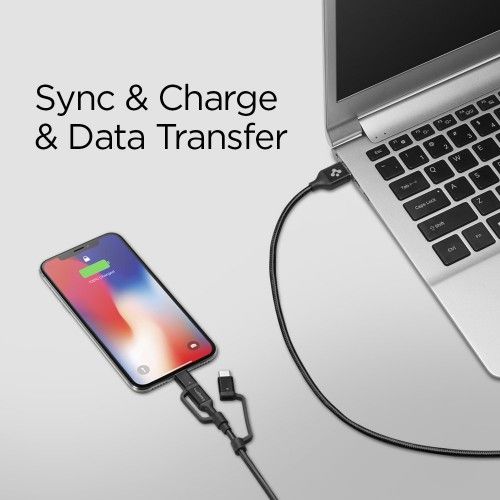 UTGATT5 - SPIGEN C10I3 3In1 USB-C & Lightning & Micro-Usb Kabel 150 cm Svart