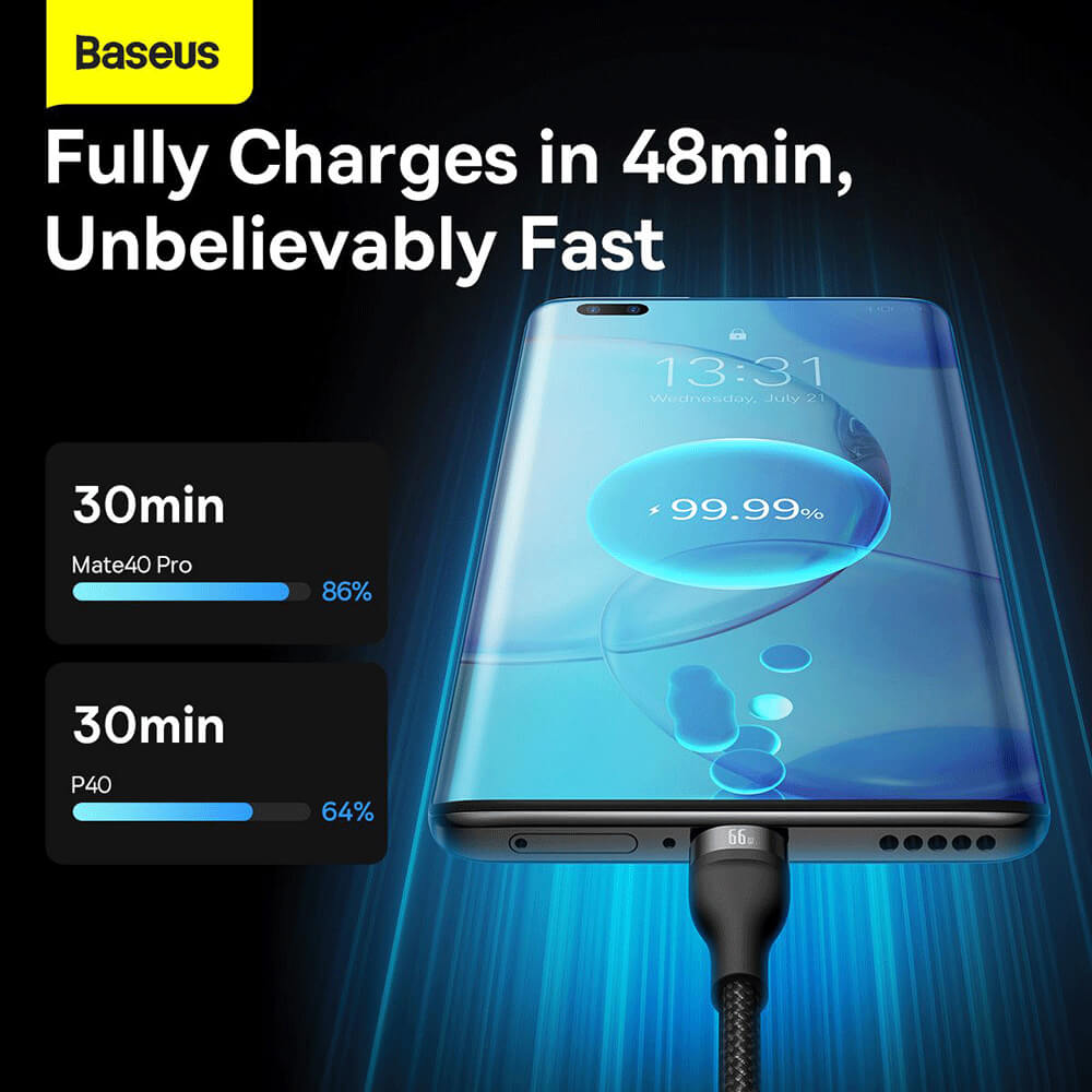 BASEUS - BASEUS kabel USB 3in1 USB-C microUSB Lightning 66W 1,2m svart
