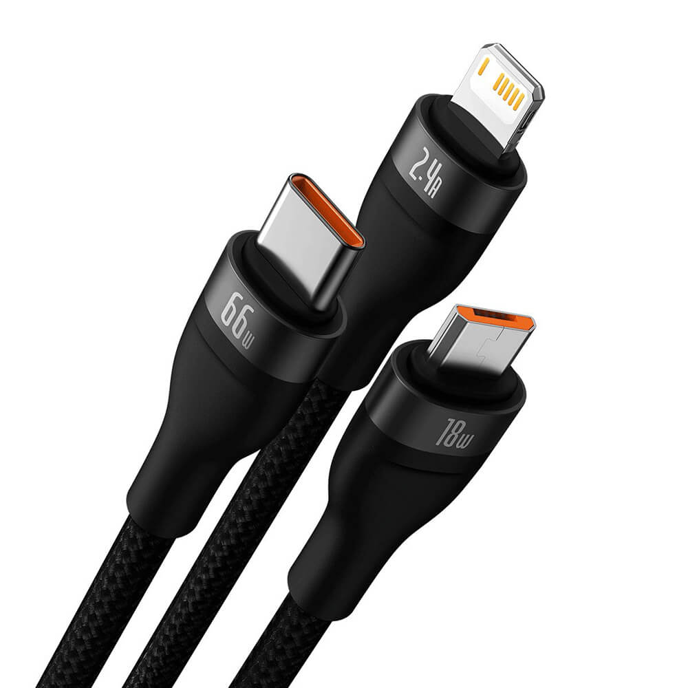 BASEUS - BASEUS kabel USB 3in1 USB-C microUSB Lightning 66W 1,2m svart