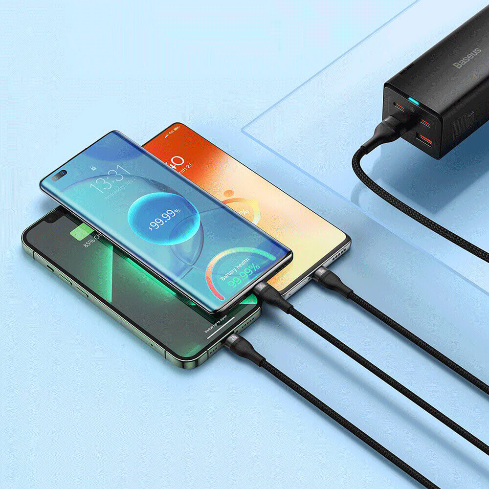 BASEUS - BASEUS kabel USB 3in1 USB-C microUSB Lightning 66W 1,2m svart