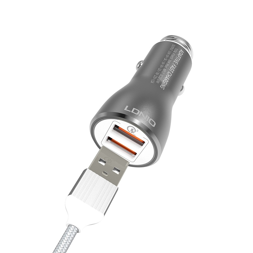 Ldnio - 2xUSB Billaddare QC 3.0 3A + Micro USB Kabel