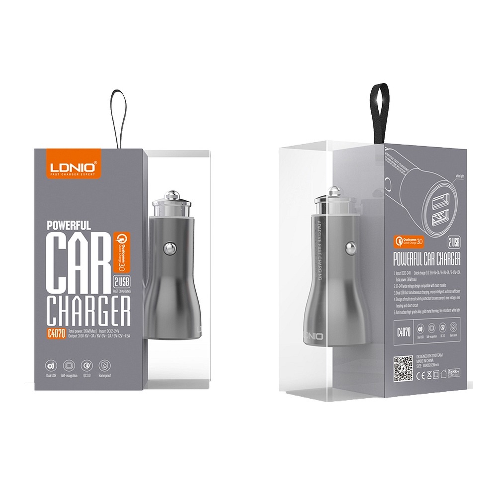 Ldnio - 2xUSB Billaddare QC 3.0 3A + Micro USB Kabel