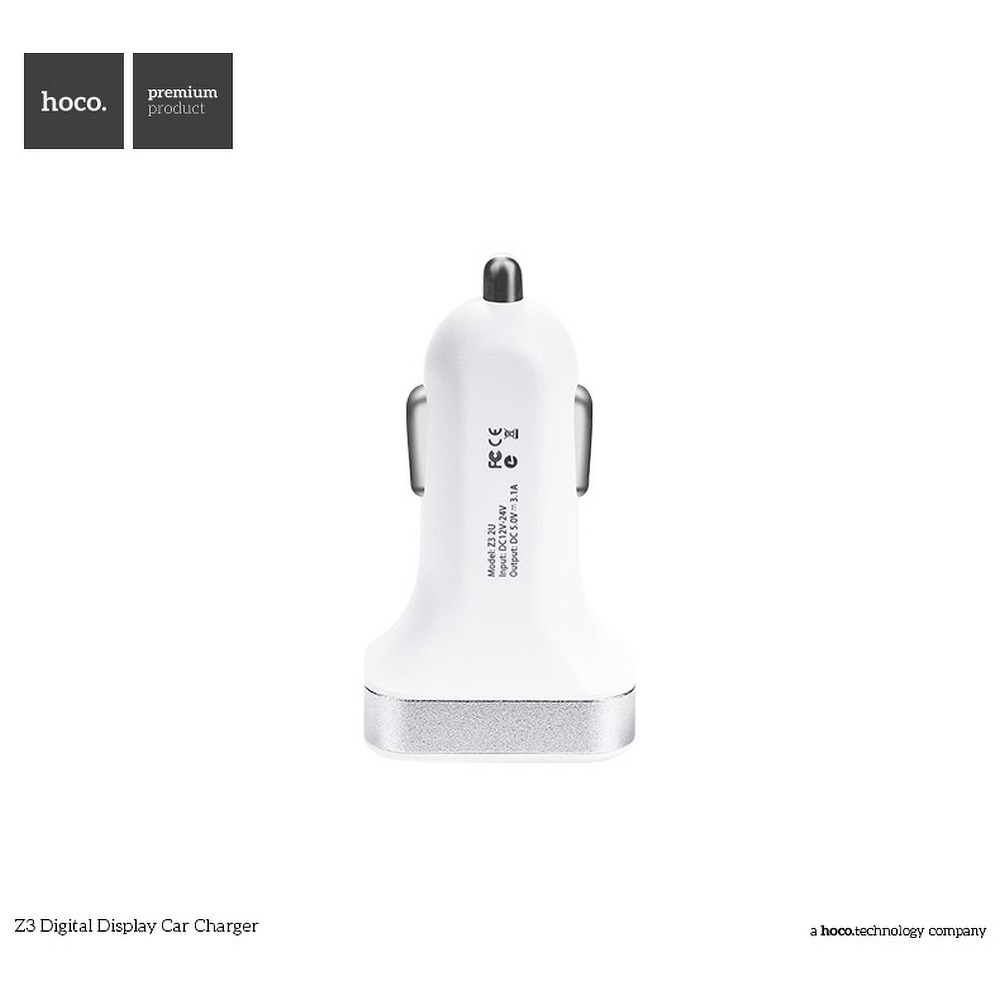 Hoco - HOCO Billaddare 2 x USB 3,1A LCD Z3 Vit
