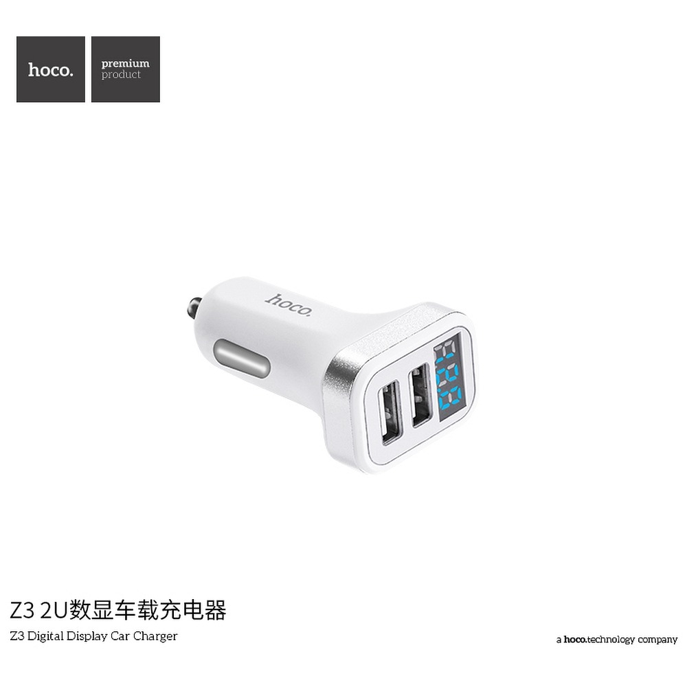 Hoco - HOCO Billaddare 2 x USB 3,1A LCD Z3 Vit