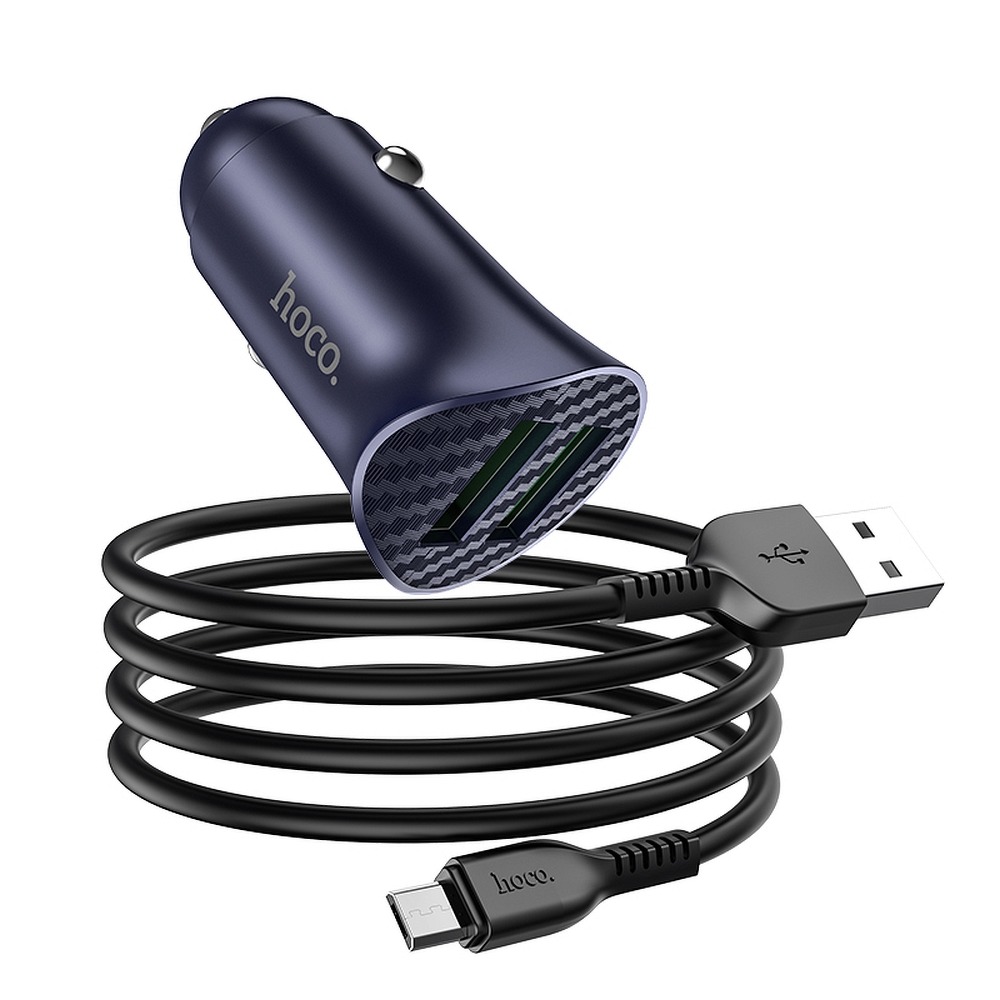 Hoco - HOCO Billaddare 2 x USB QC3.0 18W + Micro USB Kabel - Blå