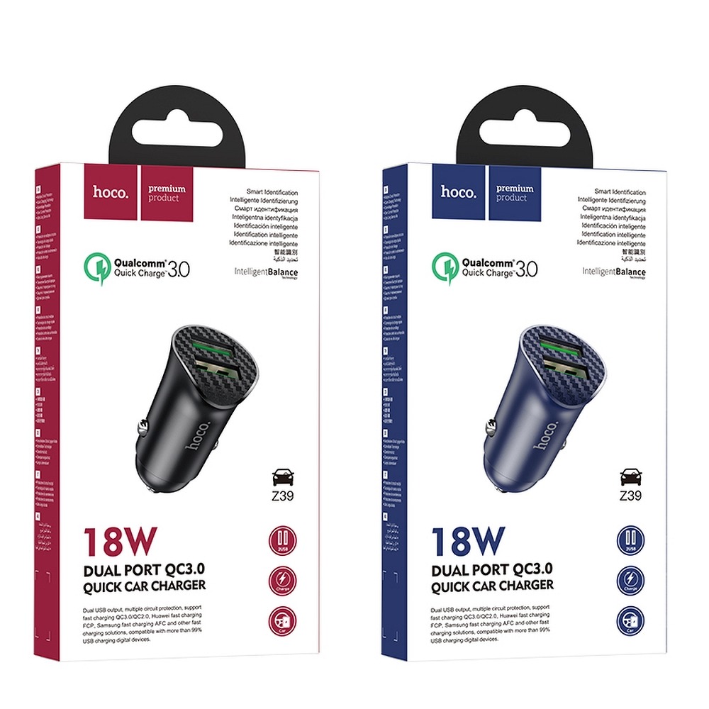 Hoco - HOCO Billaddare 2 x USB QC3.0 18W Farsighted Z39 Svart
