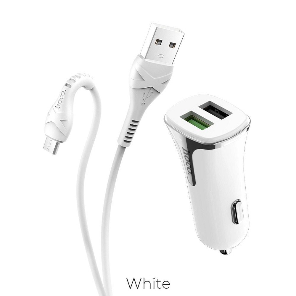 Hoco - HOCO Billaddare Universe double Port QC3.0 med Micro Kabel - Vit