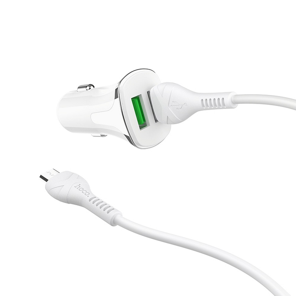 Hoco - HOCO Billaddare Universe double Port QC3.0 med Micro Kabel - Vit