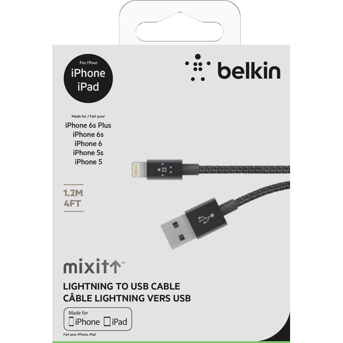 UTGÅTT
Belkin Premium Lightning Charge/sync Cable 1.2m - Metallic Black