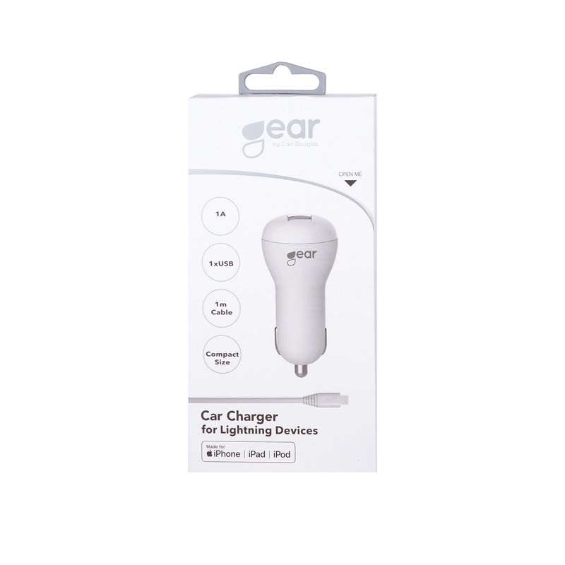 GEAR
GEAR Laddare 12-24V 1xUSB 1A Lightning Kabel Rund 1m MFI - Vit