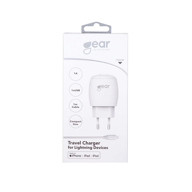 GEAR
GEAR Laddare 220V 1xUSB 1A Lightning Kabel Rund 1m MFI - Vit