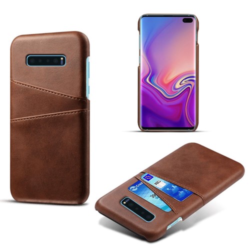 UTGATT1 - Crazy Horse Skal med 2 Kortfack till Samsung Galaxy S10 Plus - Brun